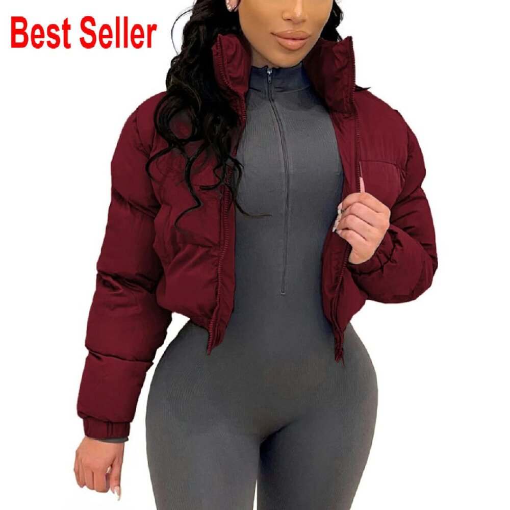 Cropped Puffer Jacket Lightweight Insulated Winter Coat Casual Chic Modern Fit